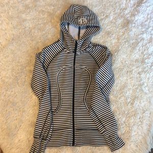 Black and white striped lululemon zip up hoodie